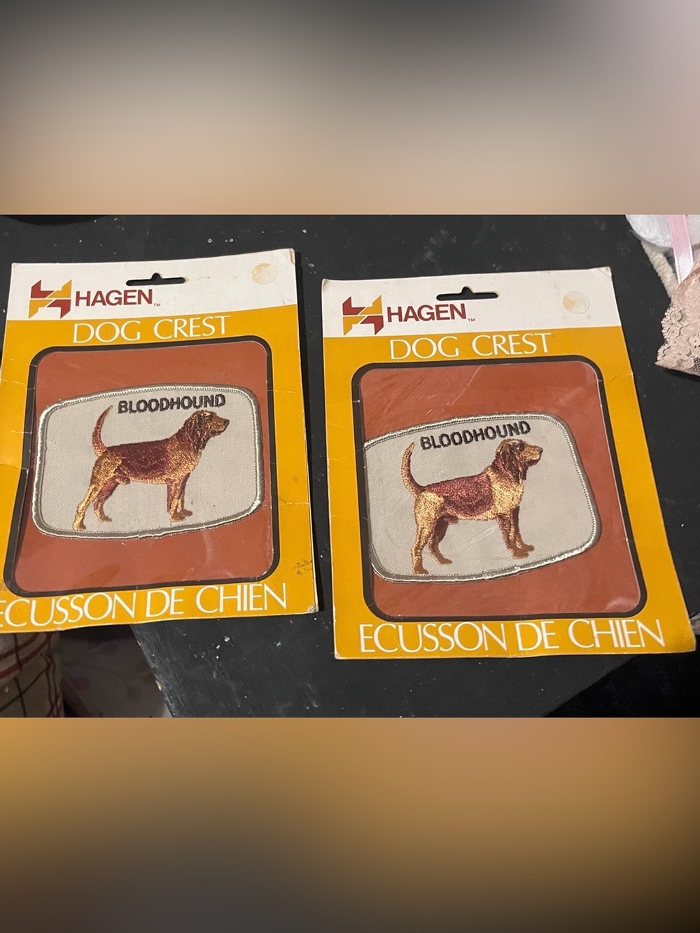 NEW SEALED Vintage Hagen Dog Crest Patch Bloodhound breed embroidered